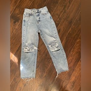 high rise ripped jeans